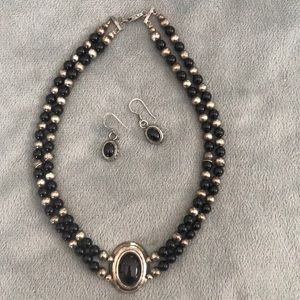 Sterling silver onyx necklace earring set